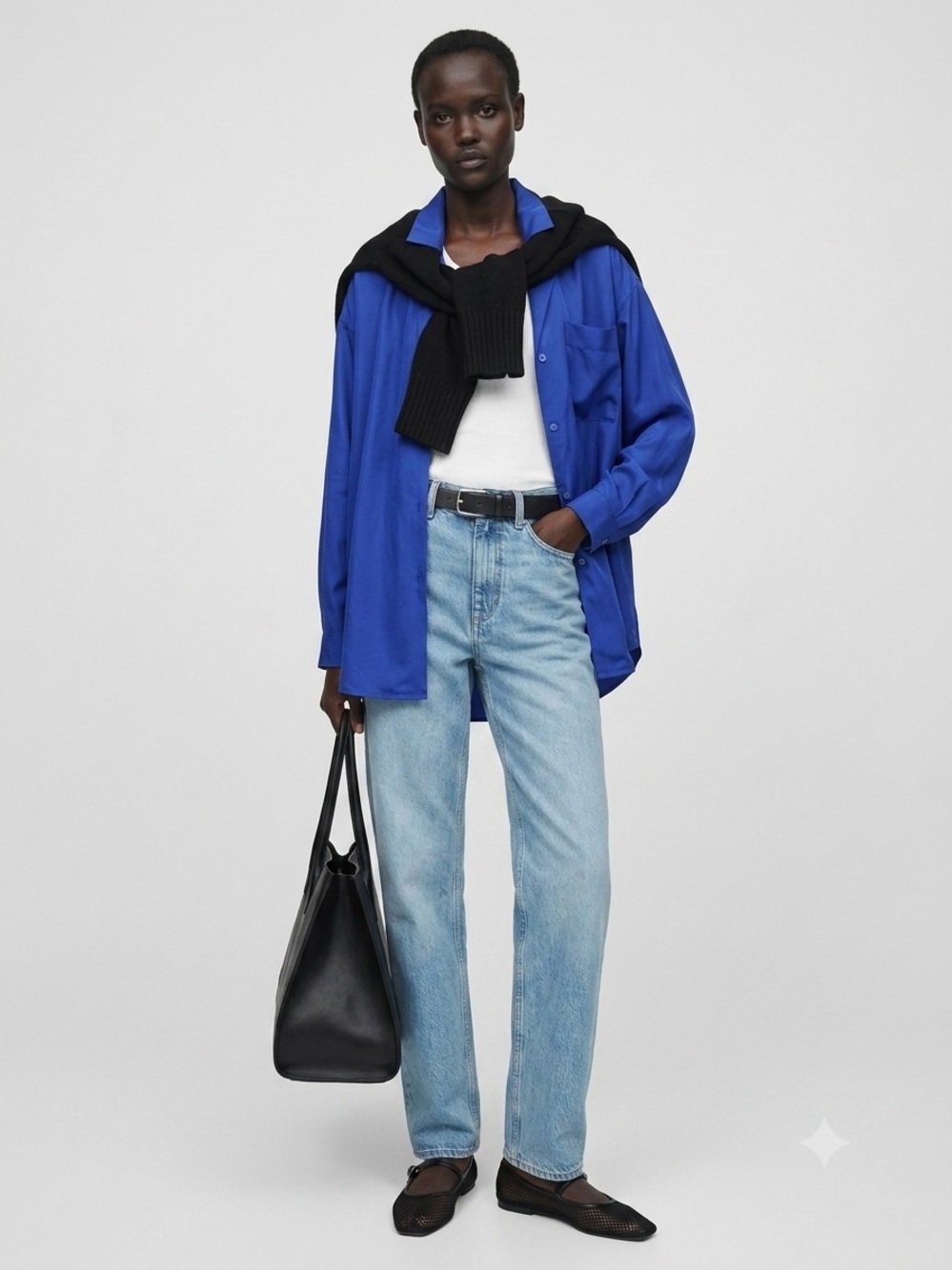 Jhane Barnes 100% Silk Oversized Blouse - Cobalt Blue
